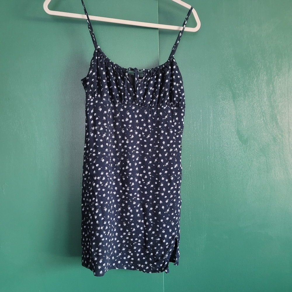 Garage Navy Blue Floral Spaghetti Strap Mini Dress Size Medium